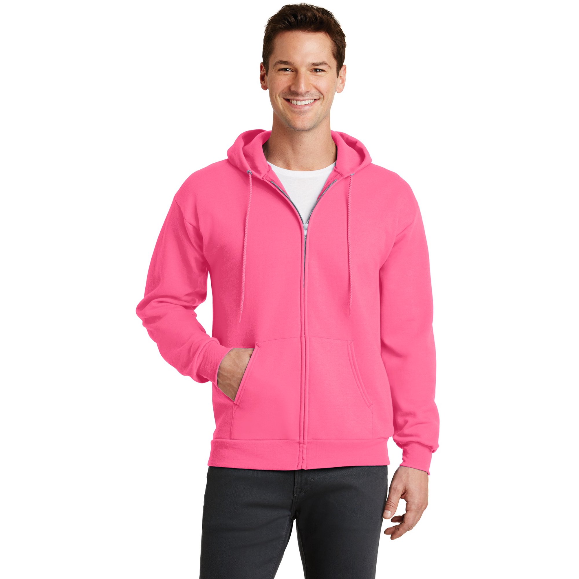 Port u0026 Company Core Fleece Full Zip Hooded Sweatshirt-4XL (Neon Pink) -  Walmart.com
