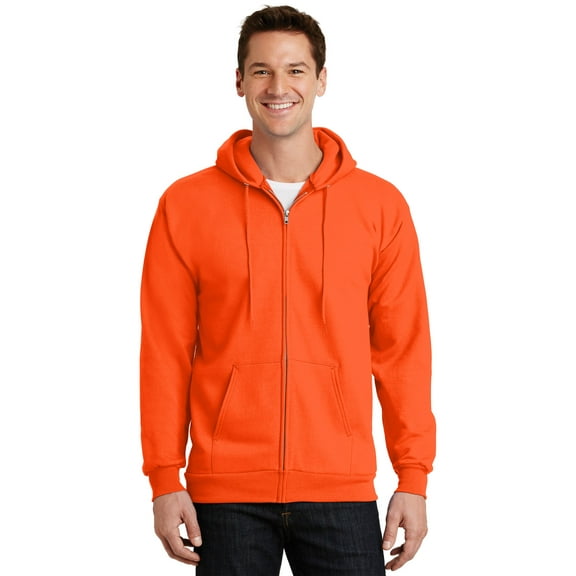 Port & Company Essential Fleece Full Zip Hooded Sweatshirt-M (Safety Orange)