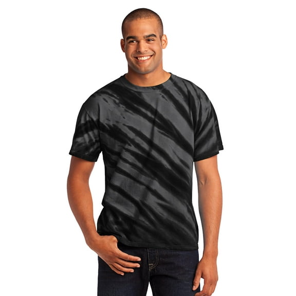 Port Company Essential Tiger Stripe Tie-Dye Tee Black 3XL.