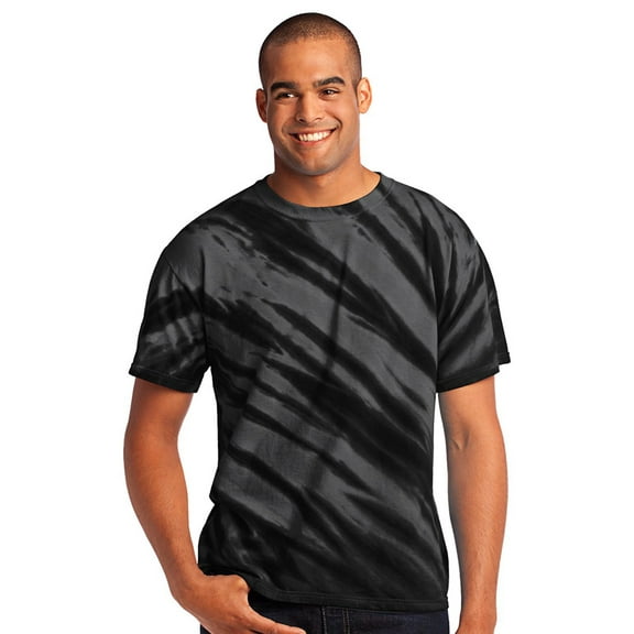 Port & Company Essential Tiger Stripe Tie-Dye Tee. Black. 4XL.