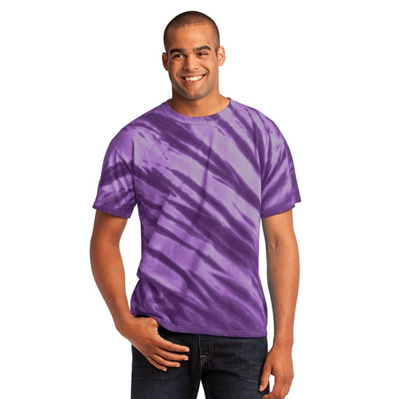 Port Company Essential Tiger Stripe Tie-Dye Tee Purple 3XL.