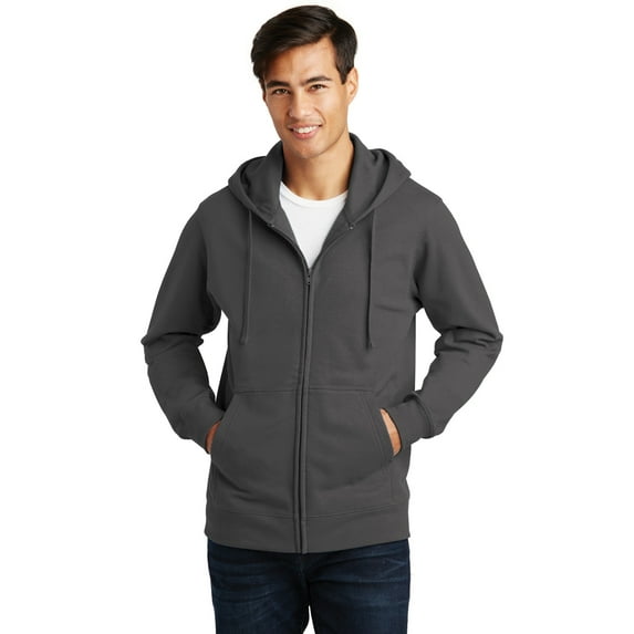 Port & Company Fan Favorite Fleece Full Zip Hooded Sweatshirt-S (Charcoal)