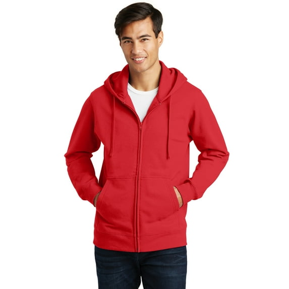 Port & Company Fan Favorite Fleece Full Zip Hooded Sweatshirt-XL (Bright Red)