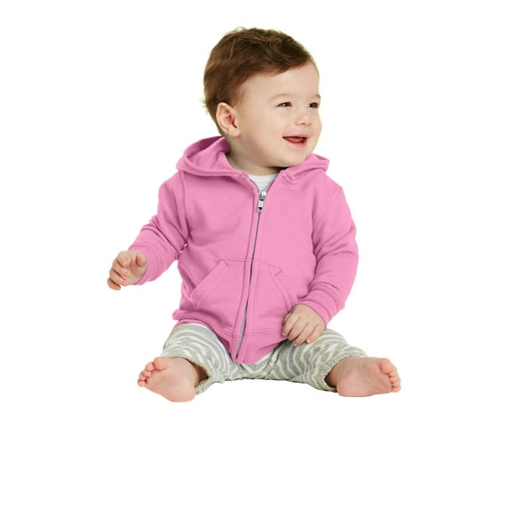Port & Company Infant Core Fleece Full-Zip Hooded Sweatshirt. CAR78IZH - 18M Candy Pink