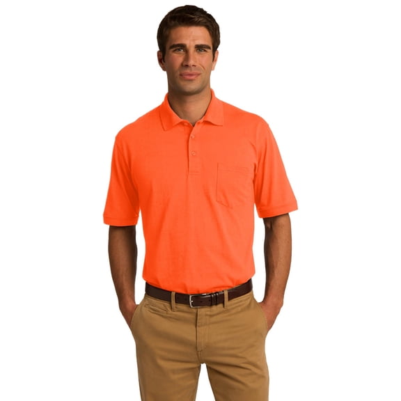 Port & Company KP55P Mens Core Blend Jersey Knit Pocket Polo T-Shirt, Safety Orange - 4XL