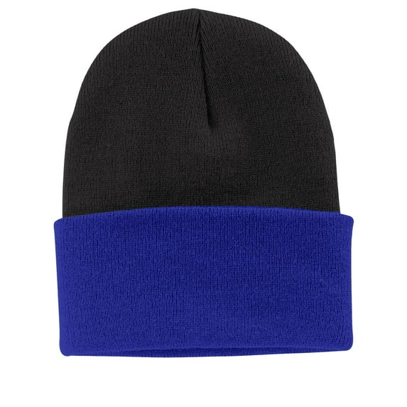 Port & Company Knit Cap-One Size (Black/ Athletic Royal)