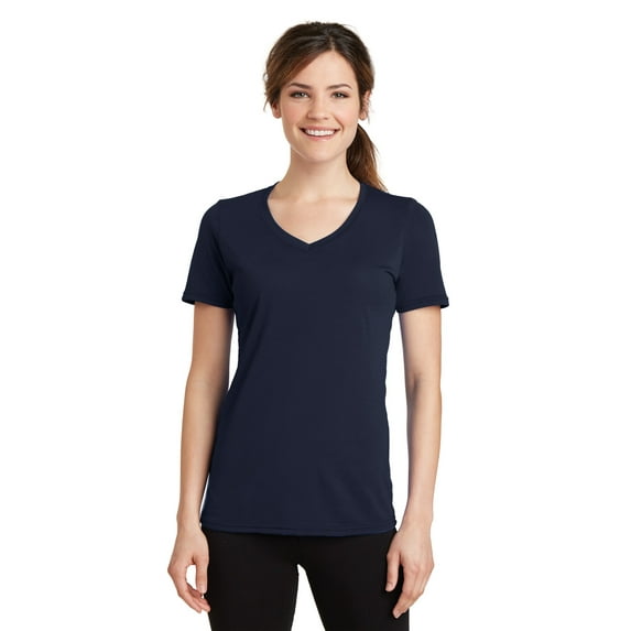 Port Company LPC381V Ladies Performance Blend V-Neck Tee, Deep Navy, 3XL