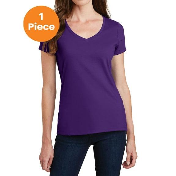Port & Company LPC450V Ladies Fan Favorite V-Neck Tee, Team Purple, XL, Womens Clothing, Womens Tops