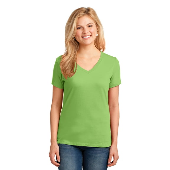 Port & Company LPC54V Ladies Core Cotton V-Neck Tees, Lime - Extra Small