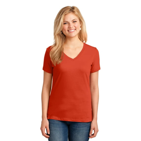 Port & Company LPC54V Ladies Core Cotton V-Neck Tees, Orange - Medium