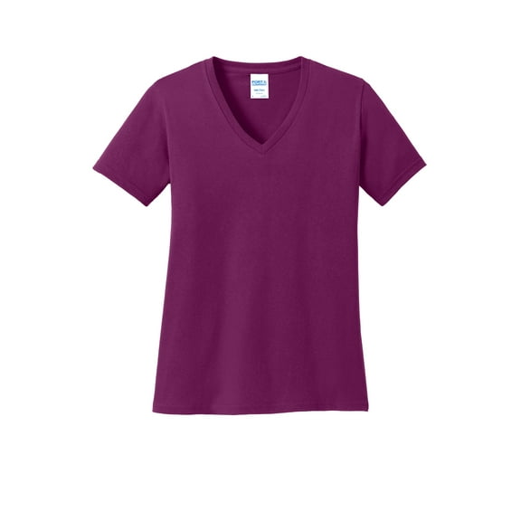 Port & Company LPC54V Ladies Core Cotton V-Neck Tees, Raspberry - Medium
