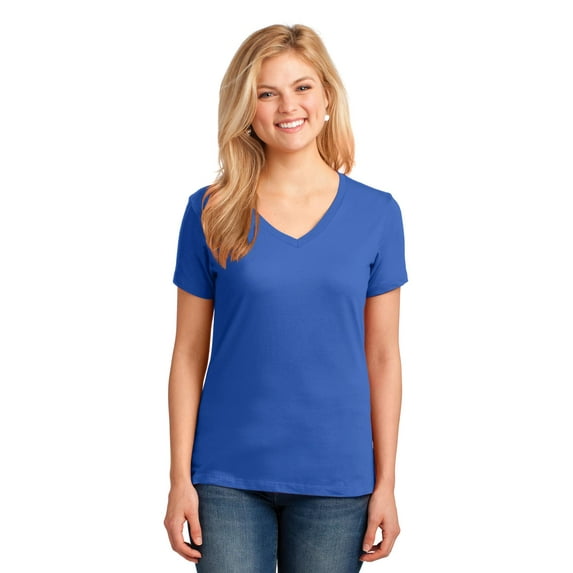 Port & Company LPC54V Ladies Core Cotton V-Neck Tees, Royal - Medium
