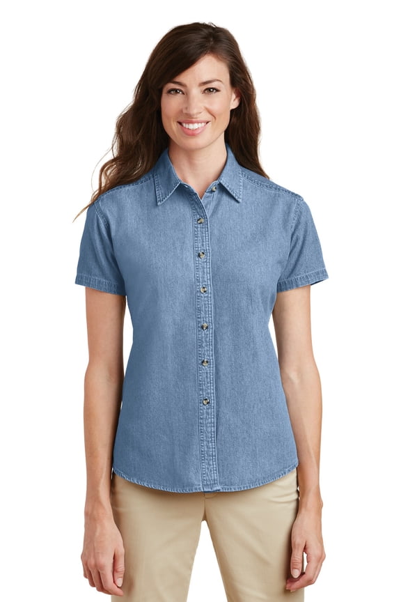 LSP11 Ladies Short Sleeve Value Denim Shirt, Womens Button Down Shirts