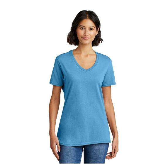Port & Company Ladies Core Cotton V-Neck T-Shirt Aquatic Blue Medium