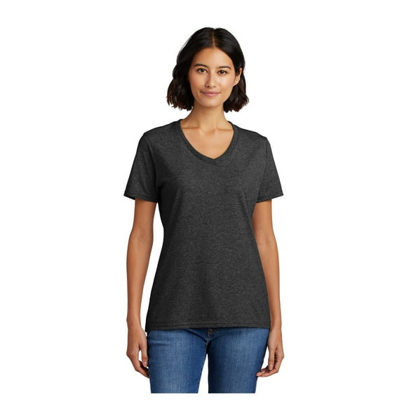 Port & Company Ladies Core Cotton V-Neck T-Shirt Dark Heather Grey Medium