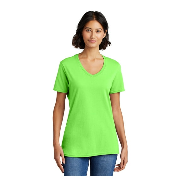 Port & Company Ladies Core Cotton V-Neck T-Shirt Neon Green Medium