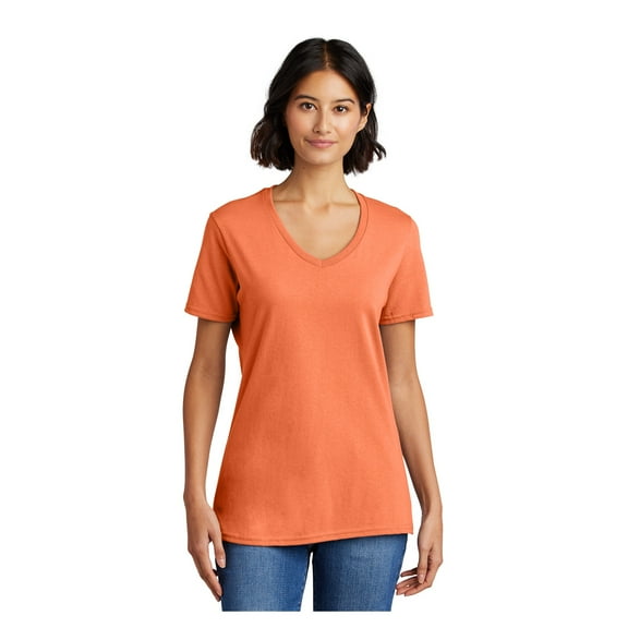 Port & Company Ladies Core Cotton V-Neck T-Shirt Neon Orange 4X-Large