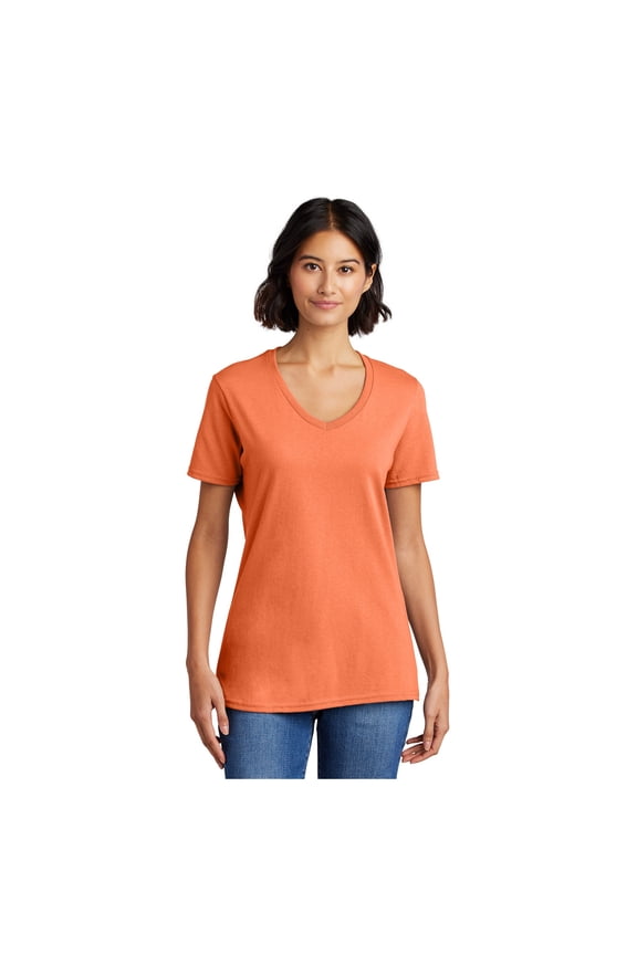 mpany Ladies Core Cotton V-Neck T-Shirt Neon Orange Small
