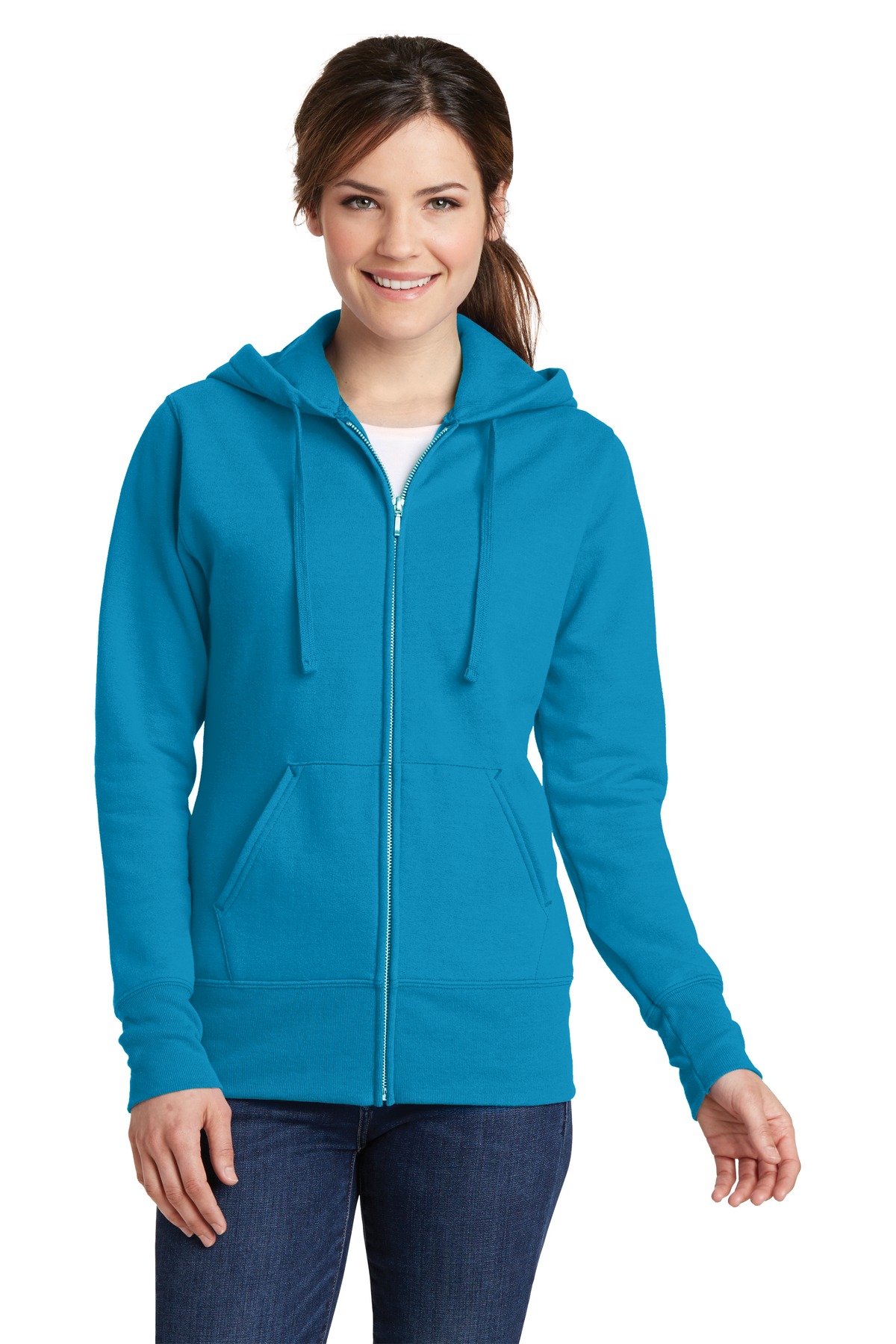 Port & Company Ladies Core Fleece Full Zip Hooded Sweatshirt-2XL (Neon Blue) - image 1 of 6