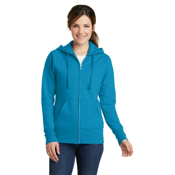 Port & Company Ladies Core Fleece Full Zip Hooded Sweatshirt-XS (Neon Blue)