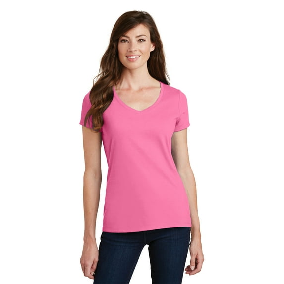 Port & Company Ladies Fan Favorite V Neck Tee-3XL (New Pink)