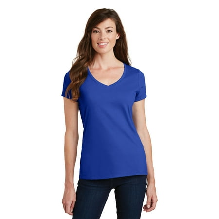 Port & Company Ladies Fan Favorite V Neck Tee-L (True Royal)