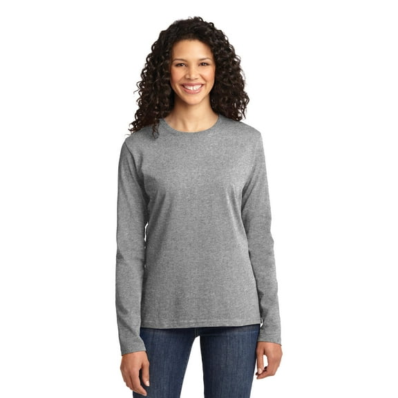 Port & Company Ladies Long Sleeve 100% Cotton T-Shirt, Athletic Heather, 4XL