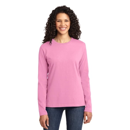 Port & Company Ladies Long Sleeve 100% Cotton T-Shirt, Candy Pink, XX-Large