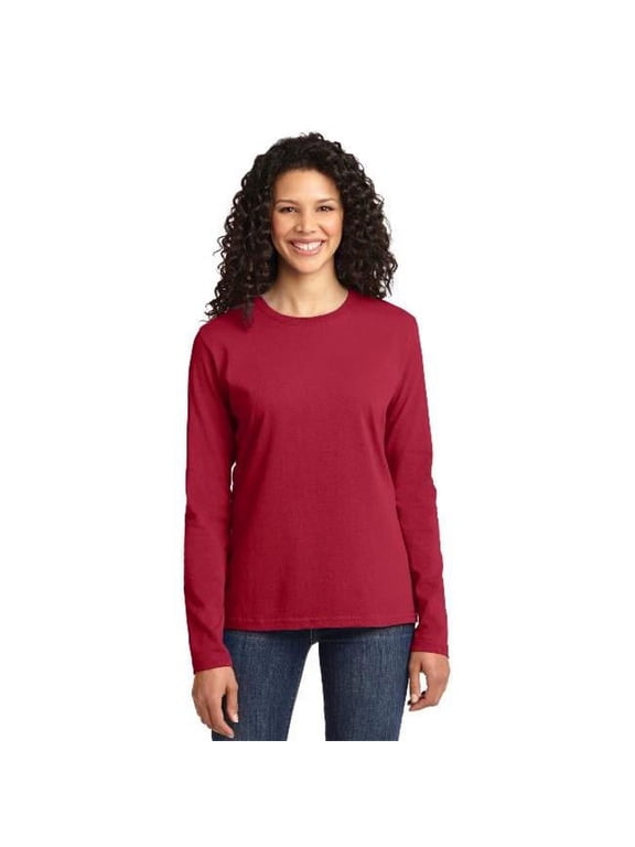 mpany Ladies Long Sleeve 100% Cotton T-Shirt, Red, XXX-Large