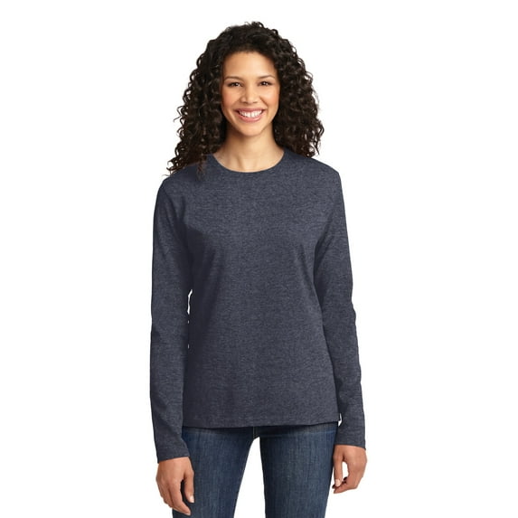 Port & Company Ladies Long Sleeve Core Cotton Tee-3XL (Heather Navy)