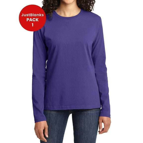 JustBlanks Ladies Long Sleeve Core Cotton Tee Open Hem Cuffs