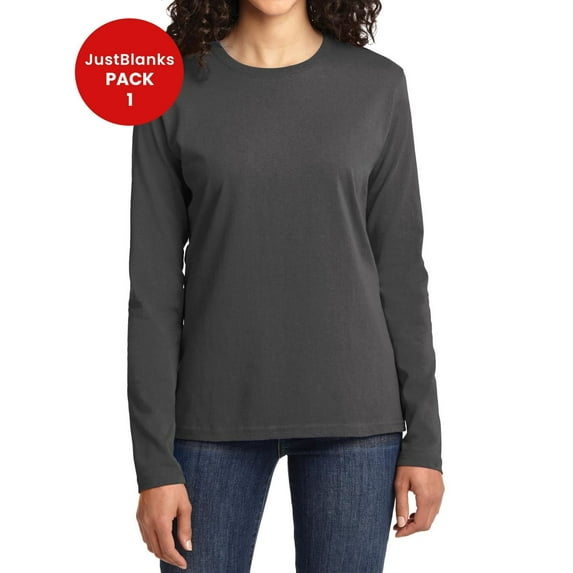 JustBlanks Ladies Long Sleeve Core Cotton Tee Open Hem Cuffs
