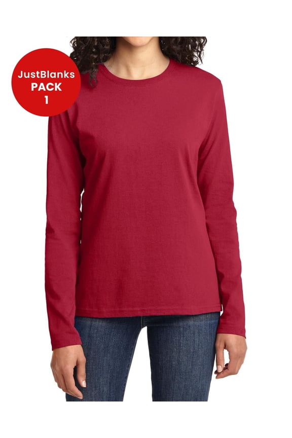 Ladies Long Sleeve Core Cotton Tee Open Hem Cuffs