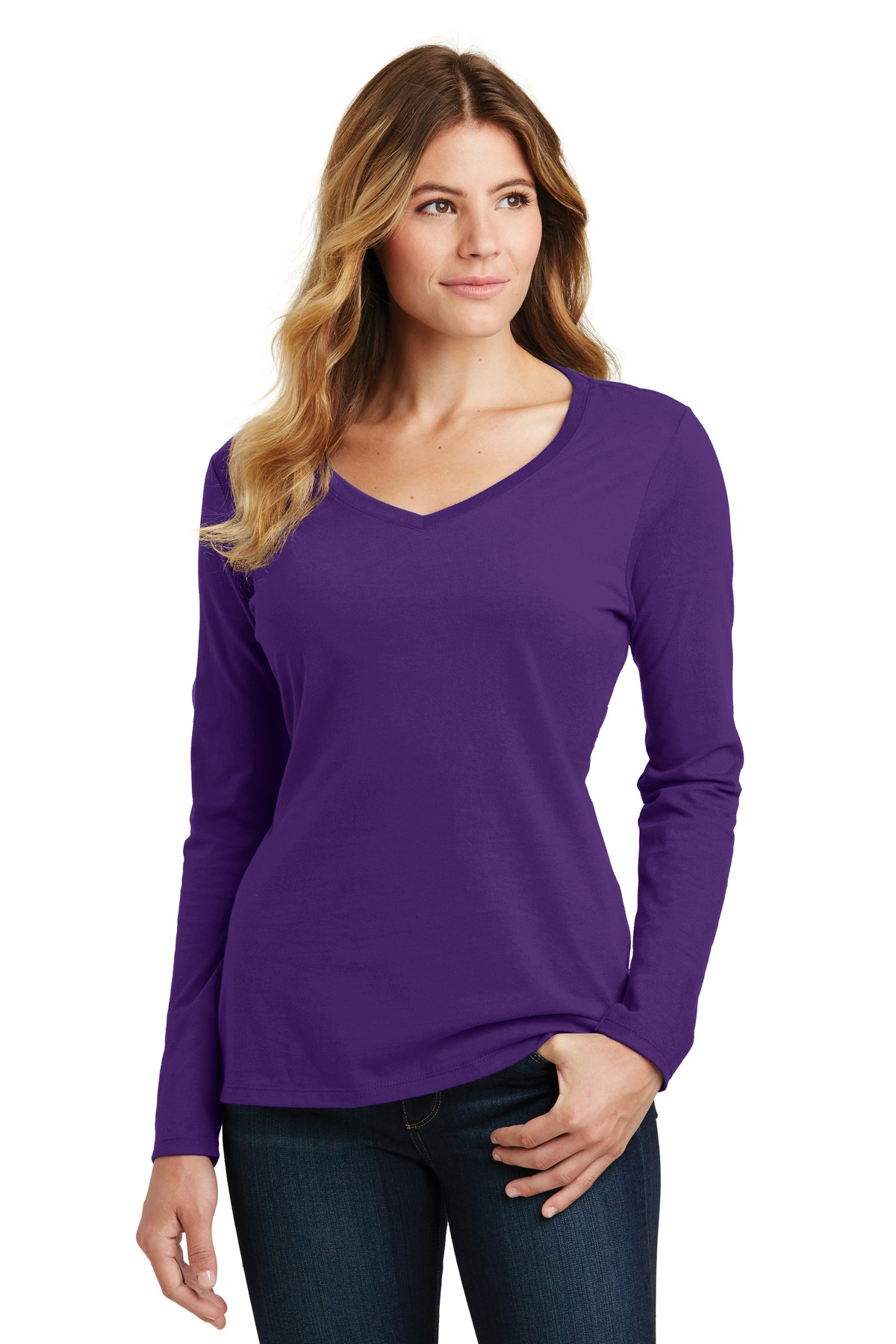 Port & Company Ladies Long Sleeve Fan Favorite V Neck Tee-4XL (Team Purple) - image 1 of 6