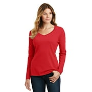 Port & Company Ladies Long Sleeve Fan Favorite V Neck Tee-L (Bright Red)