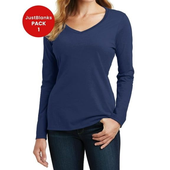 JustBlanks Women Long Sleeve V Neck Tee Soft Stylish Comfortable