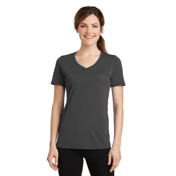 Port Company Ladies Performance Blend Neck Tee-S (Charcoal)