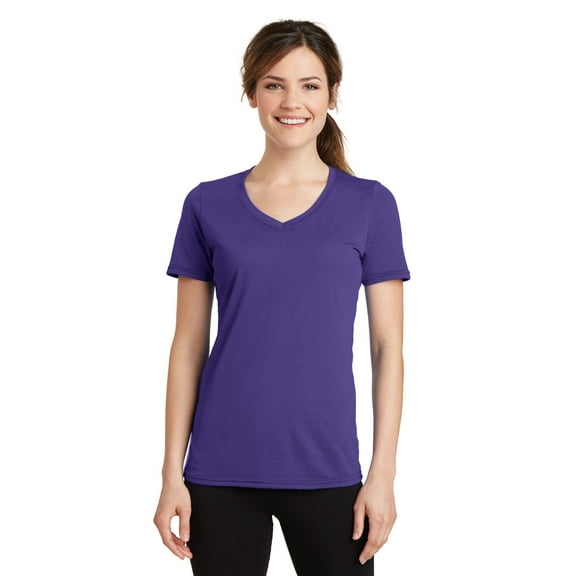 Port & Company Ladies Performance Blend V Neck Tee-L (Purple)