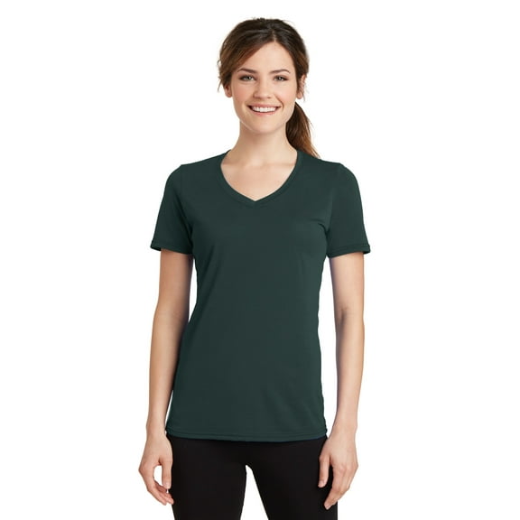 Port & Company Ladies Performance Blend V Neck Tee-S (Dark Green)
