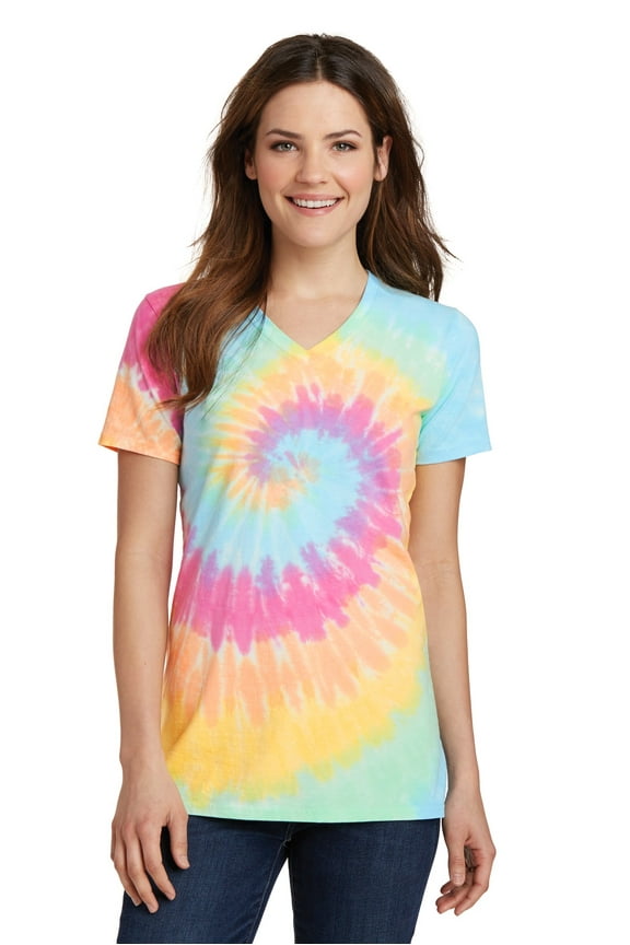 mpany Ladies Tie Dye V Neck Tee-XS (Pastel Rainbow)