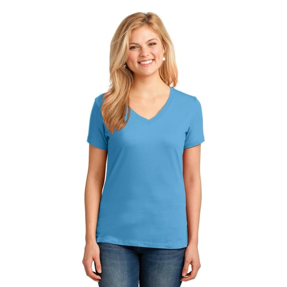 Port & Company Ladies V-Neck T-Shirt Aquatic Blue