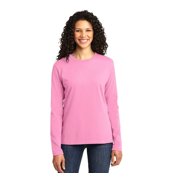 Port & Company Long Sleeve 54oz 100% Cotton TShirt (LPC54LS) Candy Pink, XL