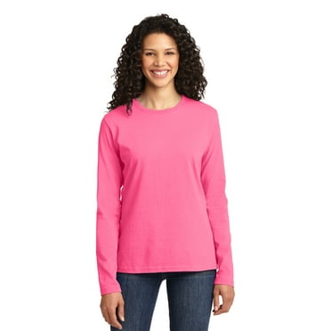 Port & Company Long Sleeve 54oz 100% Cotton TShirt (LPC54LS) Neon Pink, S