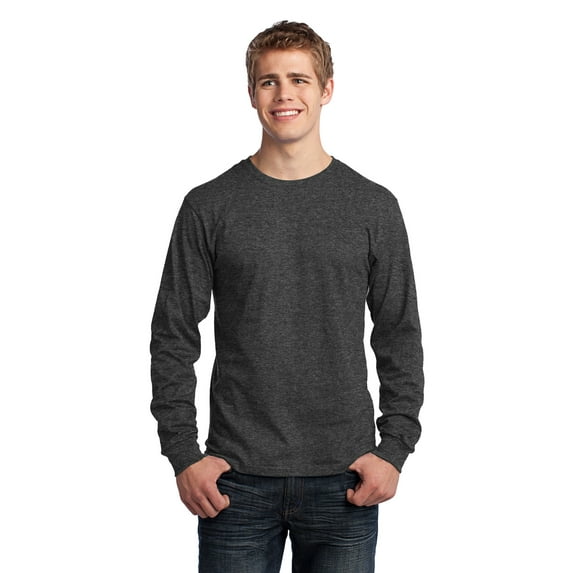 Port & Co Adult Male Men Plain Long Sleeves T-Shirt Dark Hthr Grey Medium