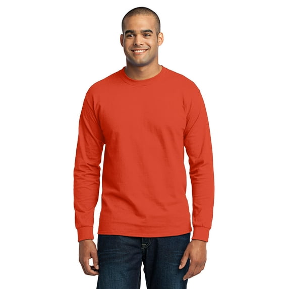 Port & Company Men's Long Sleeve 50/50 Cotton/Poly T Shirt L Orange