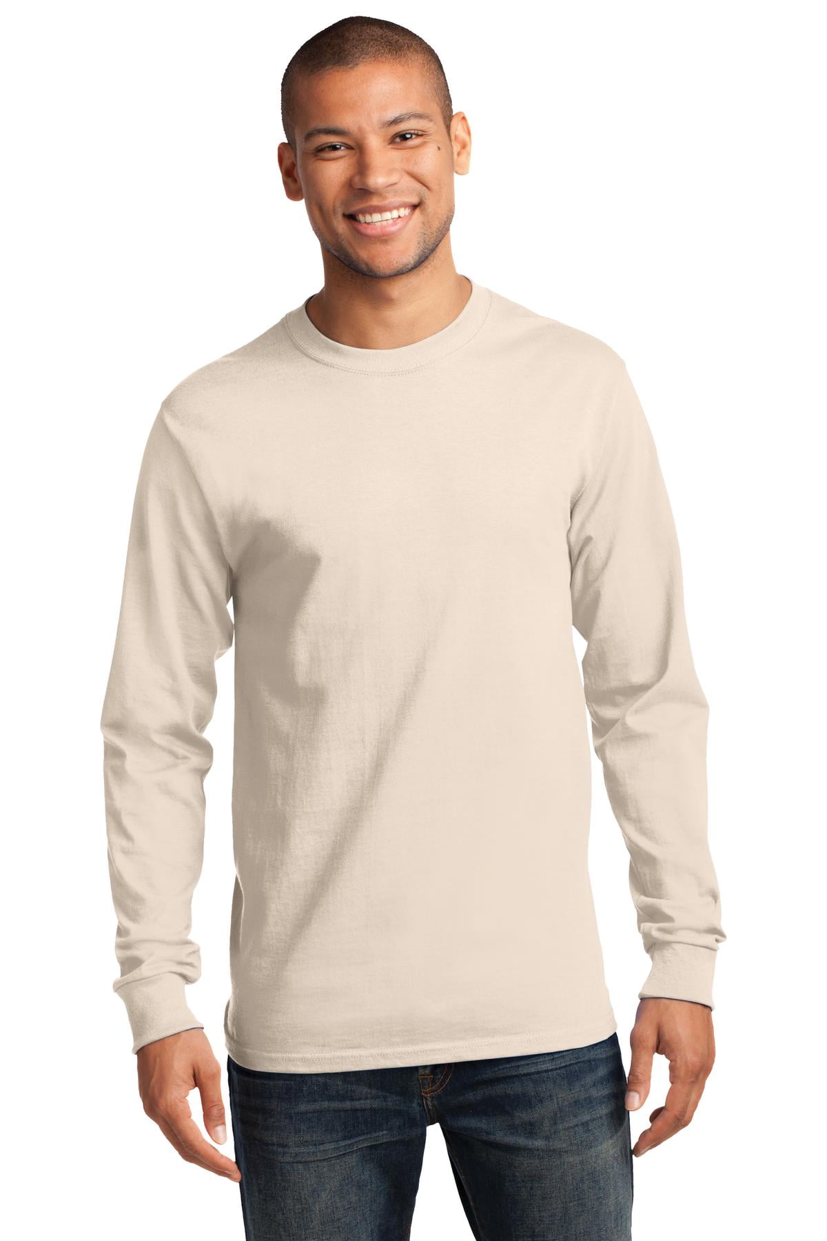 Port & Company Long Sleeve Essential T-Shirt. Natural. M.