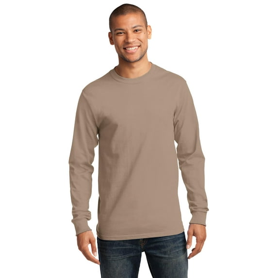 Port & Company Long Sleeve Essential T-Shirt. Sand. 4XL.