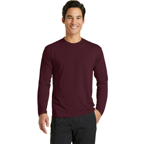 Port & Company Long Sleeve Performance Blend Tee-S (Athletic Maroon)