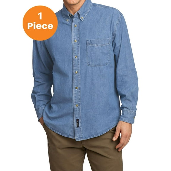 Port & Company Men Long Sleeve Value Denim Shirt, Faded Blue*, 5XL, Mens Casual Button Down Shirts