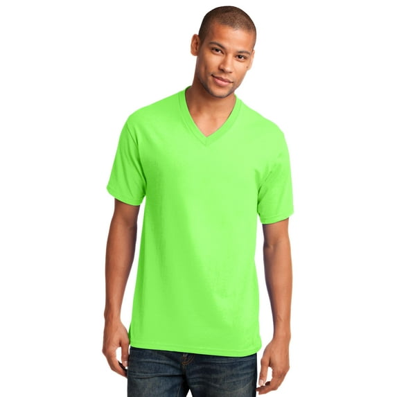 Port & Company Men's 54 oz V Neck T Shirt L Neon Green